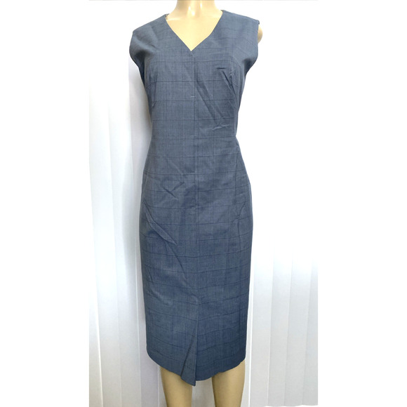 Hugo Boss Dress Sheath Dalanis V Neck Sleeveless Windowpane Check Wool Silk 10 M - Picture 4 of 10
